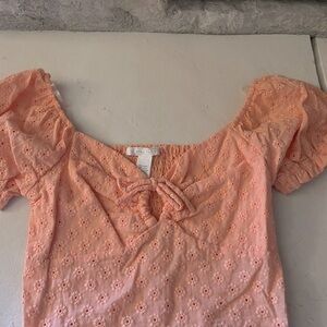 Peach Eyelet Puff Sleeve Top